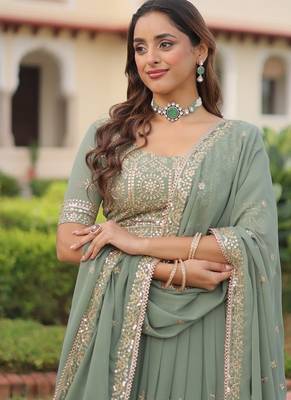 Women's Lehenga Made With Faux Georgette With Embroidery work Blouse and Designer Embroidered work Dupatta 3