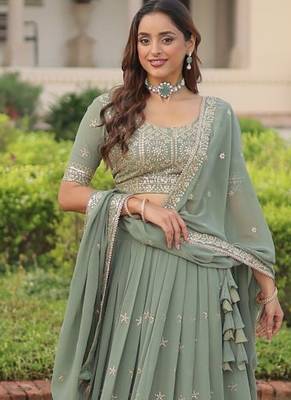 Women's Lehenga Made With Faux Georgette With Embroidery work Blouse and Designer Embroidered work Dupatta 5