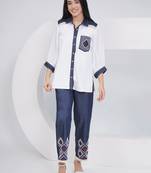 Ladies ethnic white white embellished shirt with embellished pants