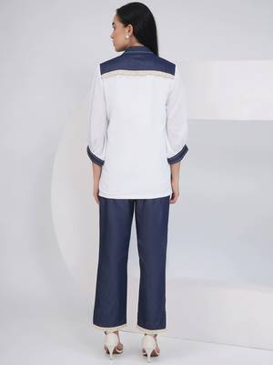 Ladies ethnic white white embellished shirt with embellished pants 2