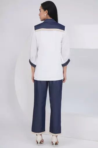 Ladies ethnic white white embellished shirt with embellished pants