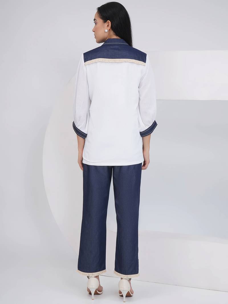 Ladies ethnic white white embellished shirt with embellished pants