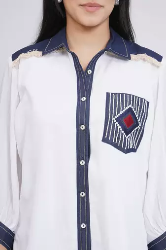 Ladies ethnic white white embellished shirt with embellished pants