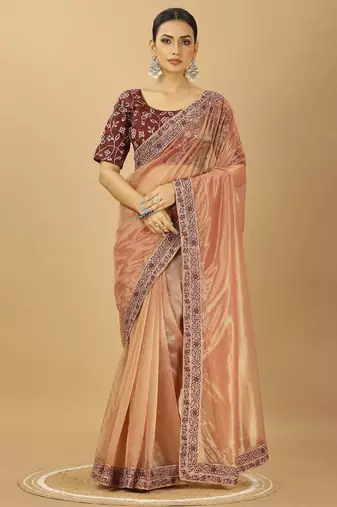 Party Wear Designer Net Saree With Embroidery Border and Blouse