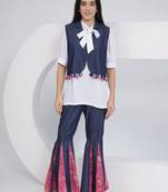 Ladies ethnic white denim shara with shirt and jacket