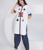 Ladies ethnic white white embroidered shirt with afghani pants