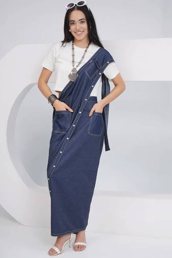 Ladies ethnic off white denim skirt drape with top