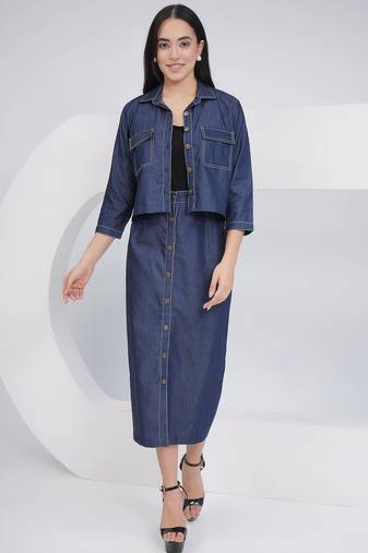 Ladies ethnic black denim skirt with inner and jacket