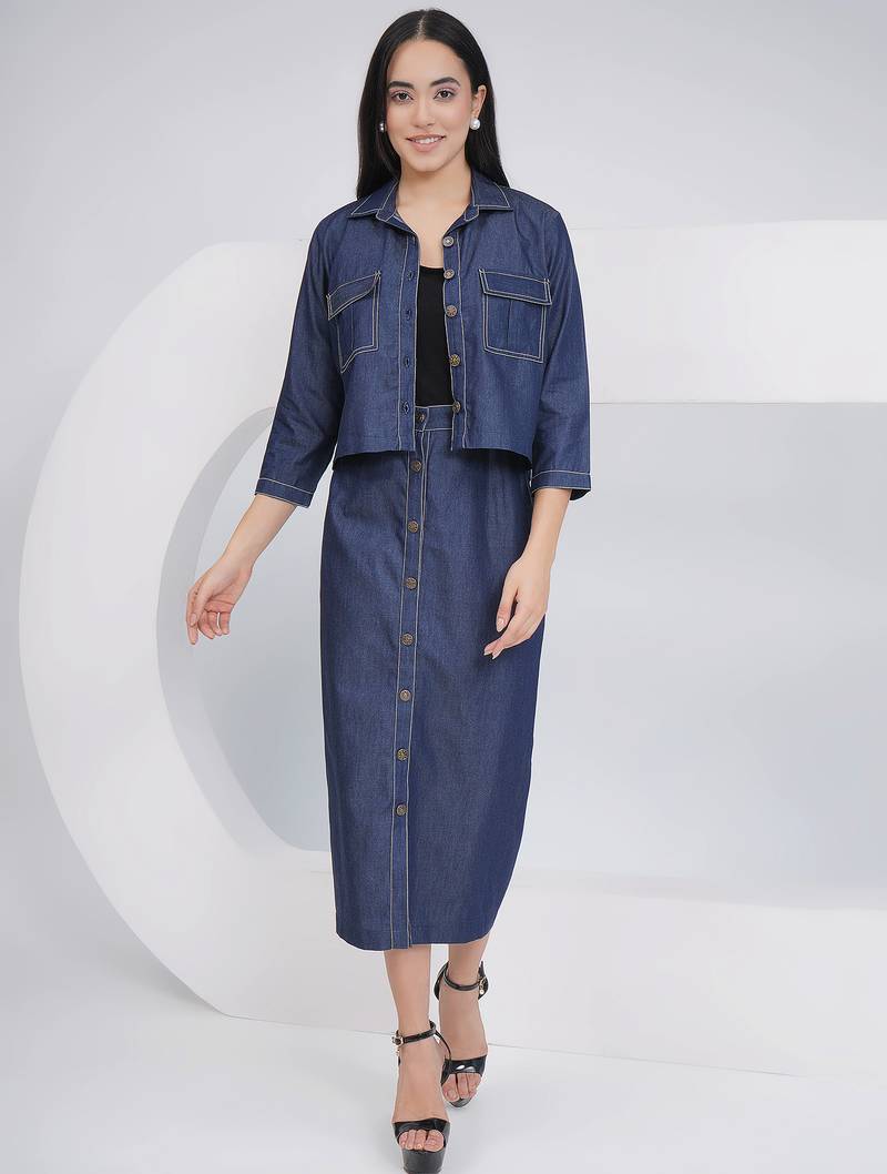 Ladies ethnic black denim skirt with inner and jacket