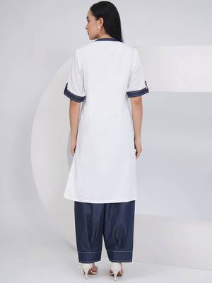 Ladies ethnic white white embroidered shirt with afghani pants 2
