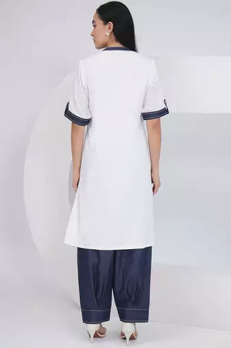 Ladies ethnic white white embroidered shirt with afghani pants
