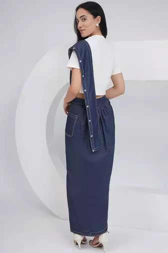 Ladies ethnic off white denim skirt drape with top