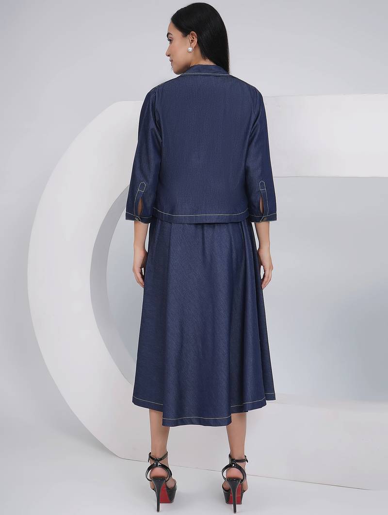 Ladies ethnic black denim a line skirt with inner and jacket