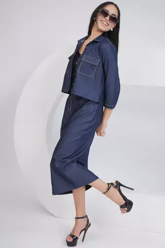 Ladies ethnic black denim skirt with inner and jacket