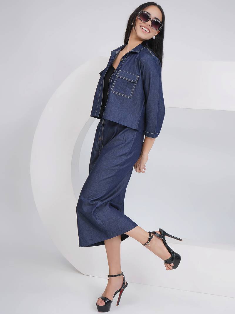 Ladies ethnic black denim skirt with inner and jacket