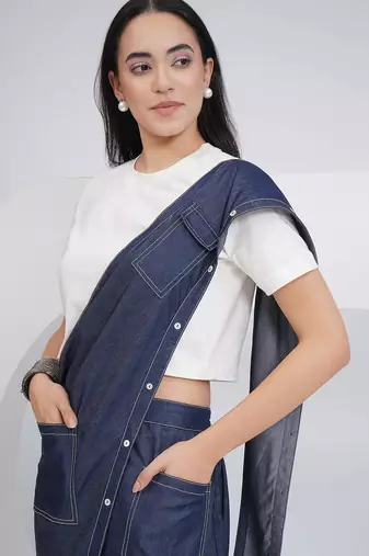 Ladies ethnic off white denim skirt drape with top