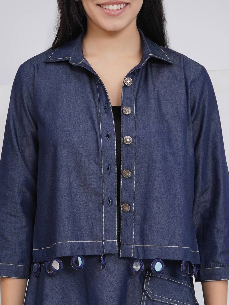 Ladies ethnic black denim a line skirt with inner and jacket