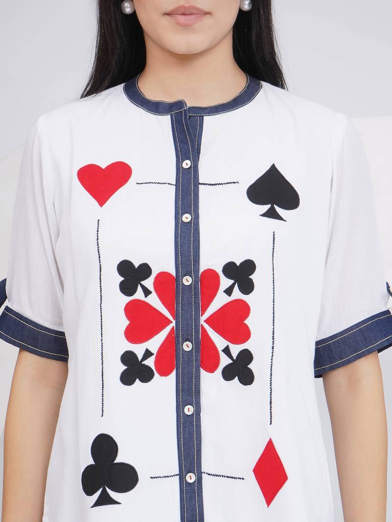 Ladies ethnic white white embroidered shirt with afghani pants