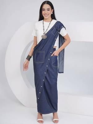 Ladies ethnic off white denim skirt drape with top 4