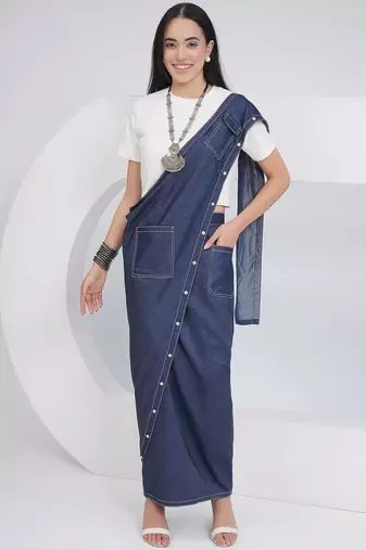 Ladies ethnic off white denim skirt drape with top