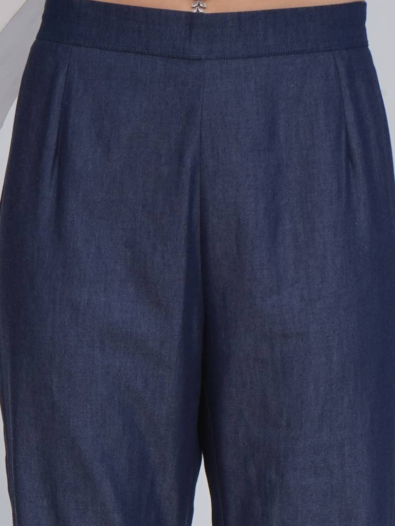 Ladies ethnic white denim shara with shirt and jacket