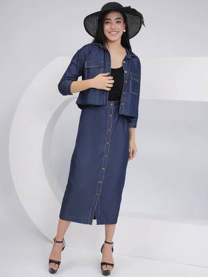 Ladies ethnic black denim skirt with inner and jacket 4