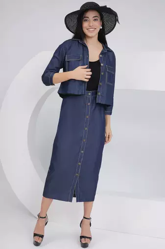 Ladies ethnic black denim skirt with inner and jacket