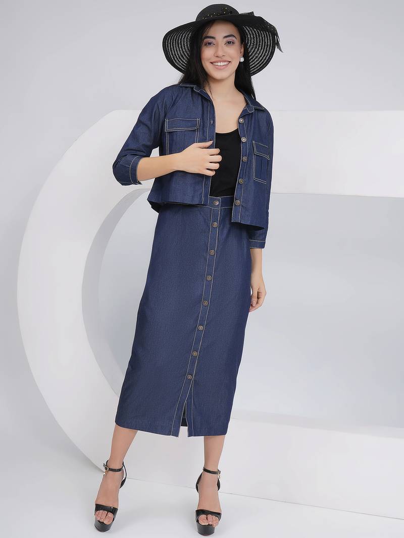 Ladies ethnic black denim skirt with inner and jacket