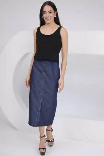 Ladies ethnic black denim skirt with inner and jacket