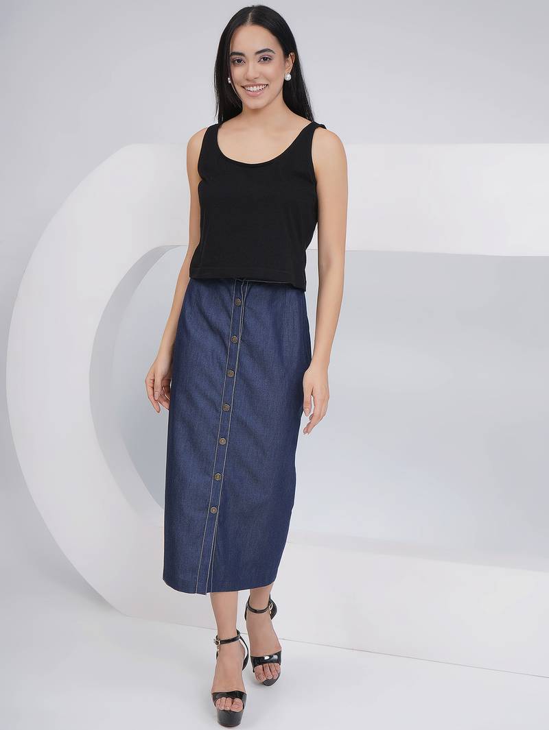 Ladies ethnic black denim skirt with inner and jacket