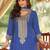 Blue embroidery sequins & digital print chinnon silk straight kurta sharara suit-Full stitched free size