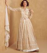 Beige zari embroidery & sequins georgette anarkali lehenga suit-Full stitched free size
