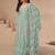 Sea green thread embroidery sequins & mirror work printed dupatta chinnon silk anarkali palazzo 42
