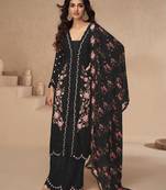 Black thread embroidery sequins & mirror work printed dupatta chinnon silk anarkali palazzo 42