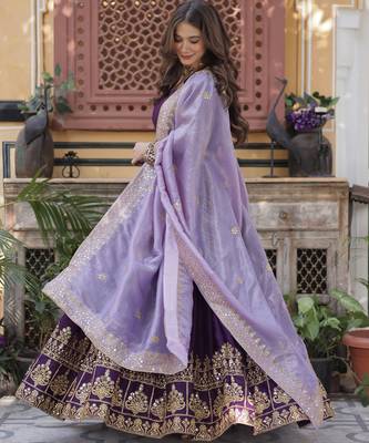 Purple Faux Blooming Georgette With Rich Sequins Multi Embroidered Gown With Dupatta 4