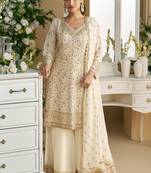 Beigethread embroidery sequins & stone georgette anarkali palazzo suit-Full stitched free size