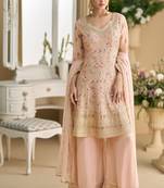 Pink thread embroidery sequins & stone georgette anarkali palazzo suit-- Full stitched free size