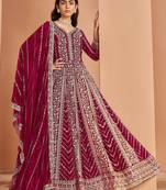Pink embroidery & sequin georgette anarkali churidar suit-- Full stitched free size