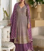 Lilac embroidery sequins & stone georgette anarkali palazzo suit-- Full stitched free size