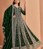 Green embroidery & sequin georgette anarkali churidar suit-- Full stitched free size