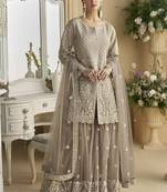 Beige georgette and net embroidered beads work Palazzo suit