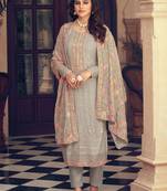 Fawn embroidered & sequince georgette straight palazoo suit-Full stitched free size