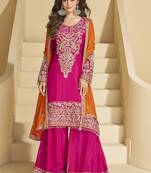Pink chinon silk embroidered Palazzo suit