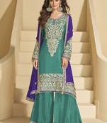 Rama green chinon silk embroidered Palazzo suit