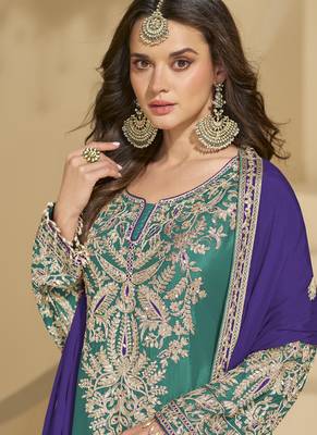 Rama green chinon silk embroidered Palazzo suit 2
