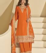 Orange chinon silk embroidered Palazzo suit