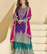 Violet chinon silk embroidered Palazzo suit