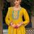 Mustard embroidery & sequins chinnon straight palazzo suit-Full stitched free size