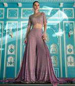 Lavender sequins & zari weaving with shimmer embroidery georgette blouse palazzo suit free size 42