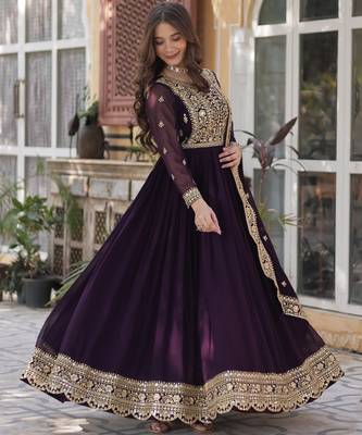 Wine Designer Trending Georgette Gown Dupatta Collection With Sequins Embroidered Work 4